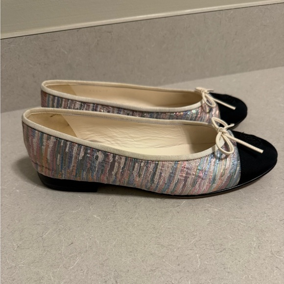 Womens Auth Chanel Multicolor Bow Tie Ballet Ballerina Flat, Size 38.5 - Picture 2 of 16